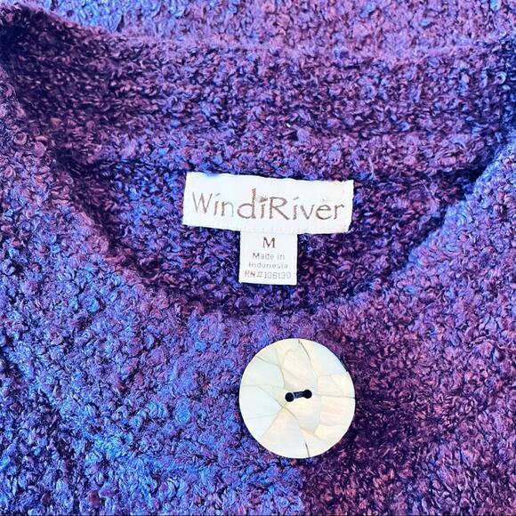 💗 3/$10 💗 WindiRiver Loop Knit Button Front Cardigan Purple Medium EUC - Picture 10 of 14